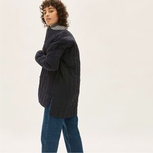 Everlane The Cotton Quilted Jacket‎ Black Button Front Women Chore Coat Thermal